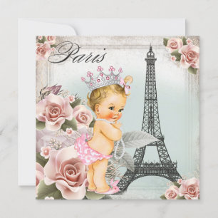 Vintag Blonde Princess Paris Babydusche Einladung