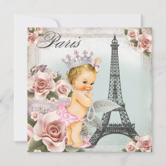 Vintag Blonde Princess Paris Babydusche Einladung