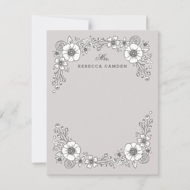 Vintag Blooms Blumenstationery Card - Grau Dankeskarte (Vorderseite)