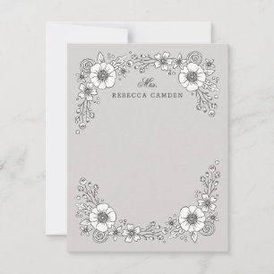 Vintag Blooms Blumenstationery Card - Grau Dankeskarte