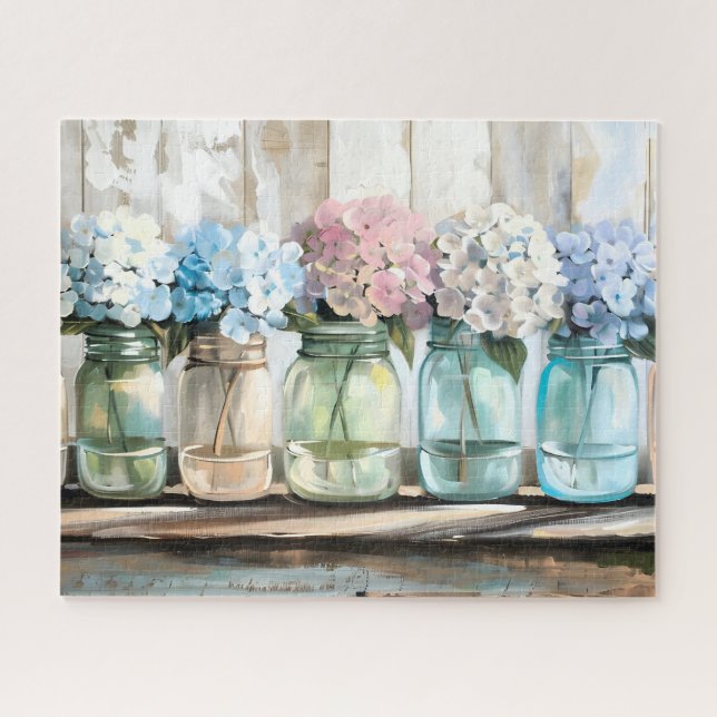 Vintag Blossom Hydrangea Mason Jars (Horizontal)