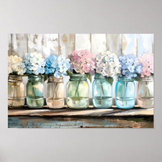 Vintag Blossom Hydrangea Mason Jars Poster