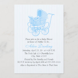 Vintag Blue Baby Carriage Baby Dusche Einladung