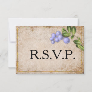 Vintag Blue Berries Wedding RSVP Karte