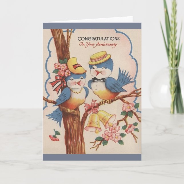Vintag Blue Bird Jubiläumsgratis Grußkarte Karte (Vorderseite)