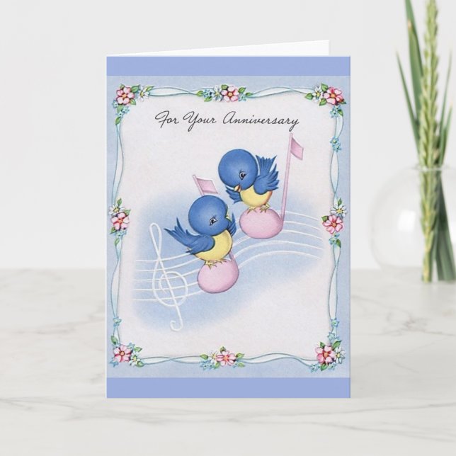 Vintag Blue Bird Musical Jubiläumskarte Karte (Vorderseite)