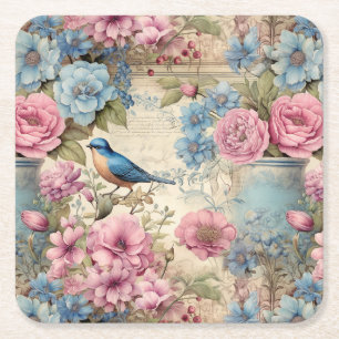 Vintag Blue Bird Serenade Rechteckiger Pappuntersetzer
