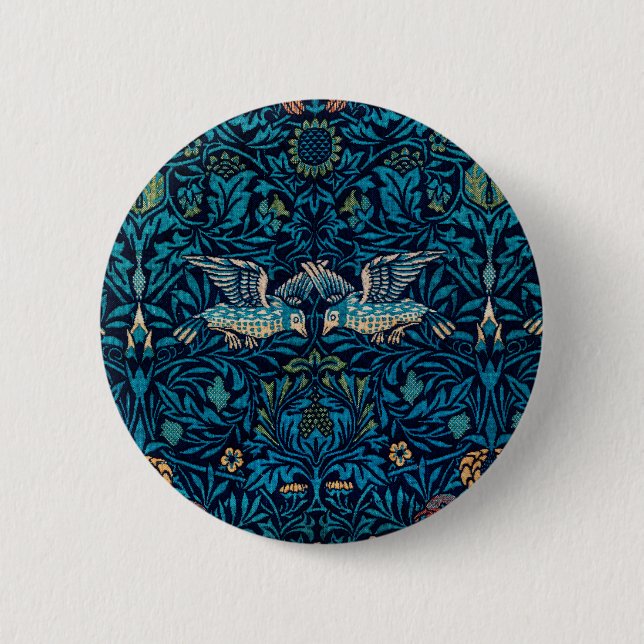 Vintag Blue Bird von William Morris Button (Vorderseite)