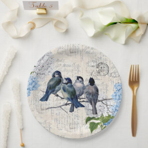 Vintag Blue Birds Blume Italienisches Papierschild Pappteller