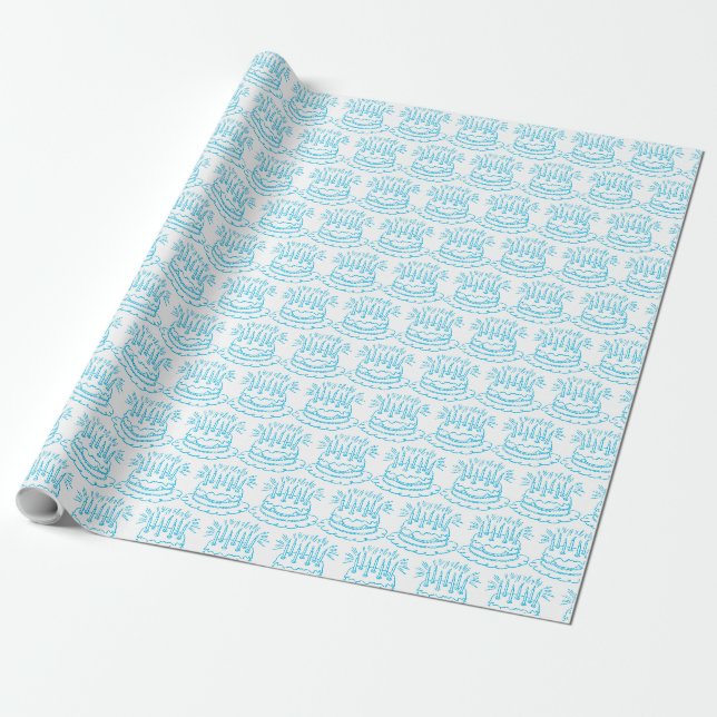 Vintag Blue Birthday Cake Geschenkpapier (Ungerollt)