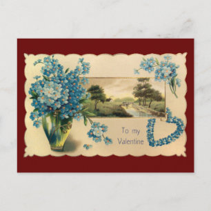 Vintag Blue Blume Valentine Postkarte