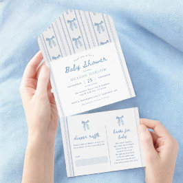 Vintag Blue Bow Elegant Boy Baby Shower All In One Einladung