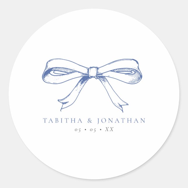 Vintag Blue Bow Wedding Runder Aufkleber (Vorderseite)