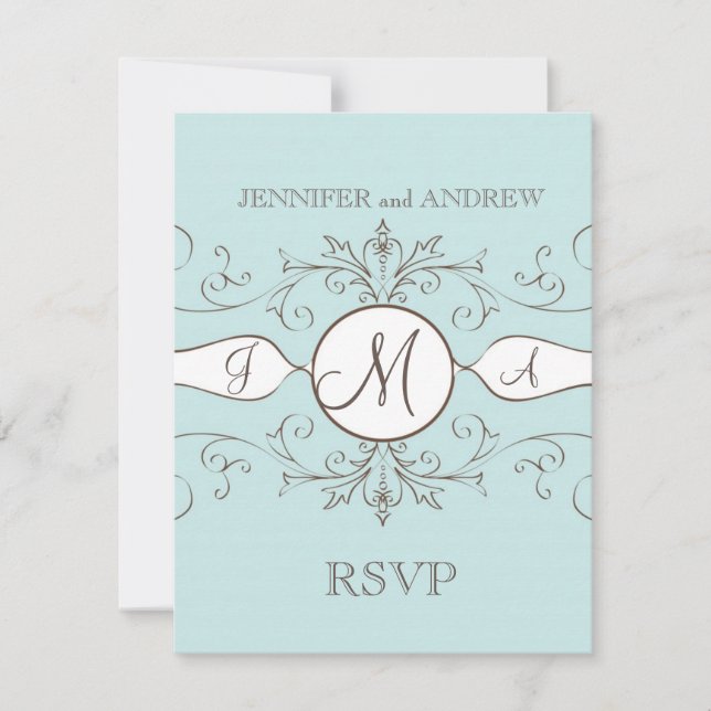 Vintag Blue Brown Wedding RSVP Cards (Vorderseite)
