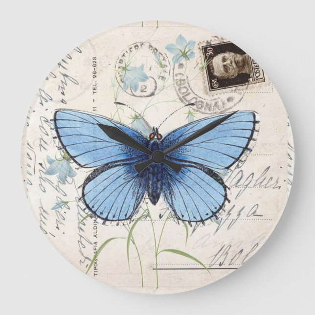 Vintag Blue Butterfly Italienische Postkarte Uhr (Vorderseite)