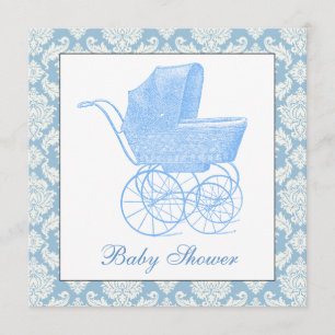 Vintag Blue Carriage Pram Baby Boy Dusche Einladung