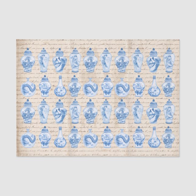 Vintag Blue Chinoiserie Ginger Jars Decoupage Seidenpapier (Vorderseite)