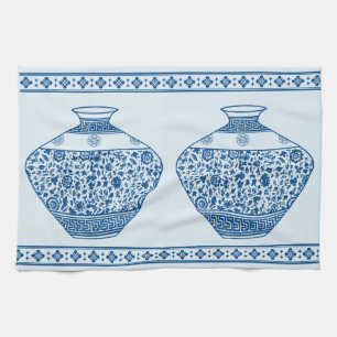 Vintag Blue Chinoiserie Ginger Jars Vases Geschirrtuch