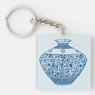 Vintag Blue Chinoiserie Vase Ginger Jar Schlüsselanhänger