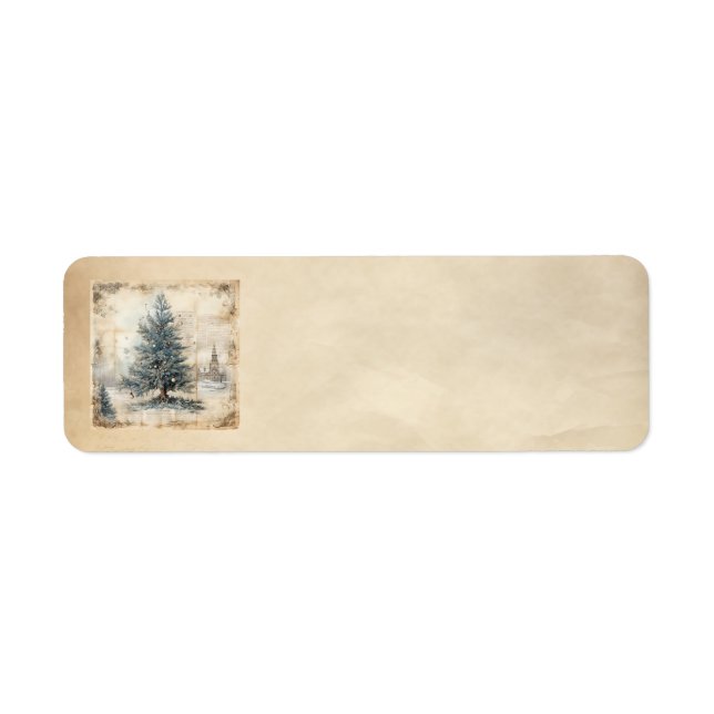 Vintag Blue Christmas Tree Address Labels (Vorne)