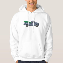 Vintag Blue Christmas Tree Truck Hoodie