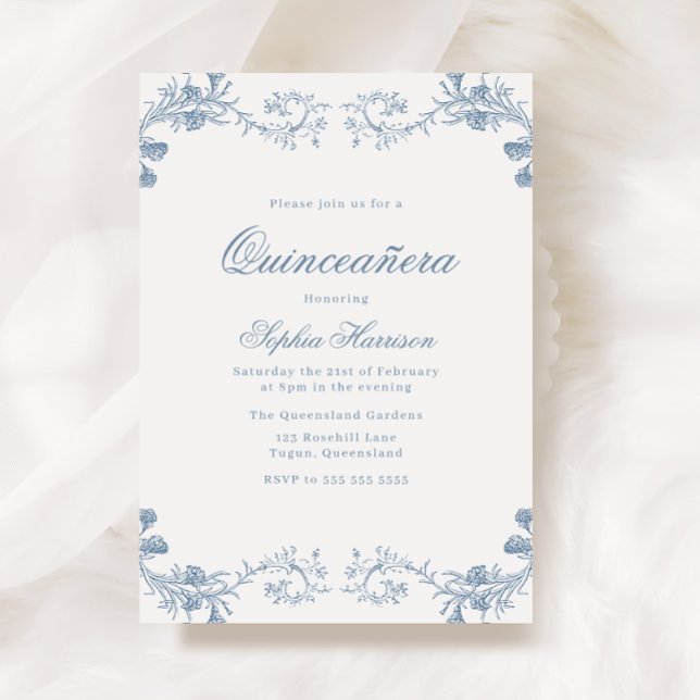 Vintag Blue Classic Elegante Quinceanera Einladung (Von Creator hochgeladen)