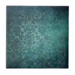 Vintag Blue Damask Tile Fliese<br><div class="desc">Richtig geschichtete und schattige gestresste Damast-Design in tiefblau.</div>