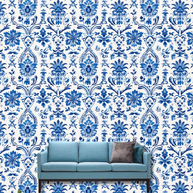 Vintag Blue Dutch Keramik Delft Tile Patterns Tapete (Von Creator hochgeladen)