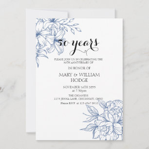 Vintag Blue Floral 50 Jahre Hochzeit Einladung