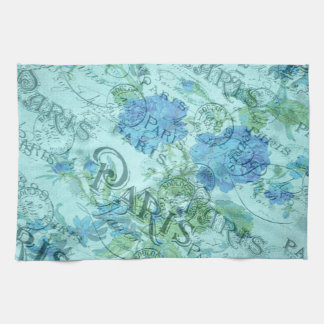 Vintag Blue Floral French Paris Postmark Muster Geschirrtuch