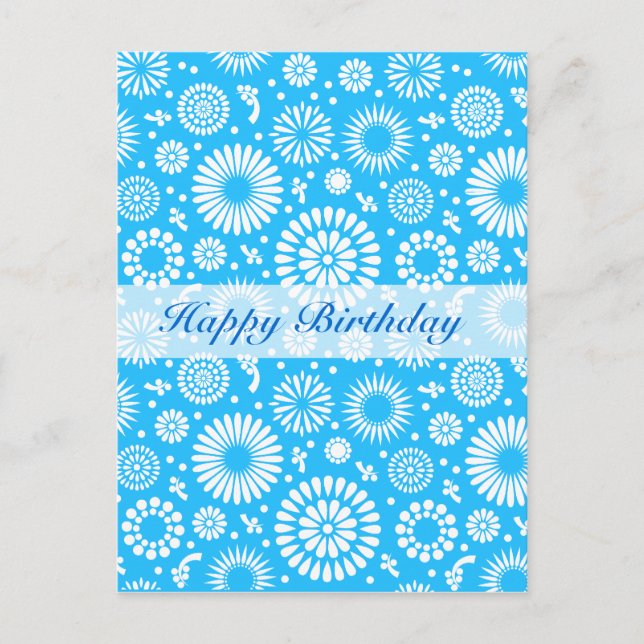 Vintag Blue floral Happy Geburtstag Postkarte (Vorderseite)