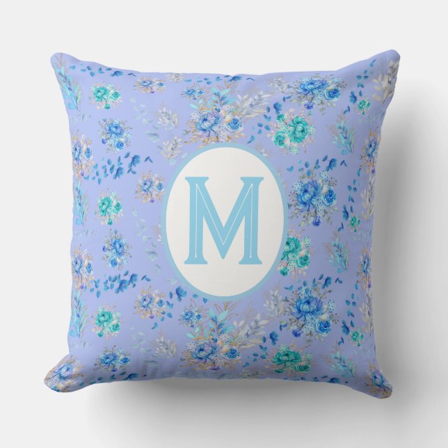 Vintag Blue Floral Monogram Kissen (Vorderseite)