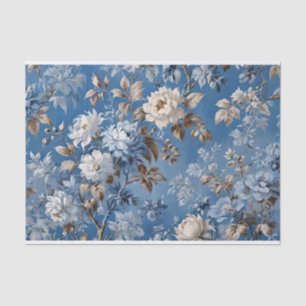 Vintag Blue Floral Toile de jouy Seidenpapier