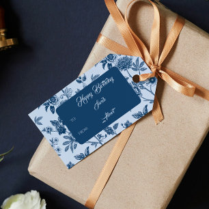 Vintag Blue Floral Toile Geburtstag Geschenkanhänger