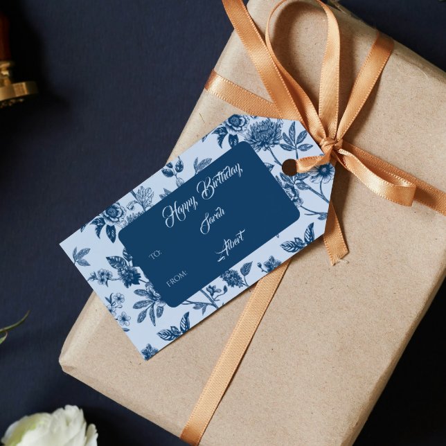 Vintag Blue Floral Toile Geburtstag Geschenkanhänger (Von Creator hochgeladen)