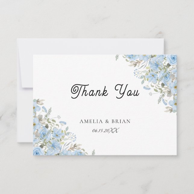 Vintag Blue Floral Wedding Dankeschön Card Dankeskarte (Vorderseite)