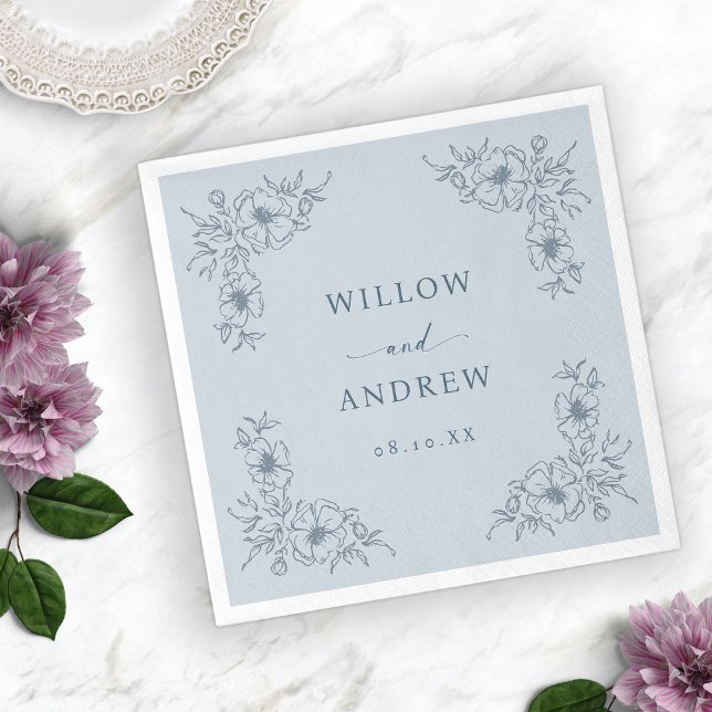 Vintag Blue Floral Wedding Serviette (Vintage Blue Floral Wedding Napkins
)