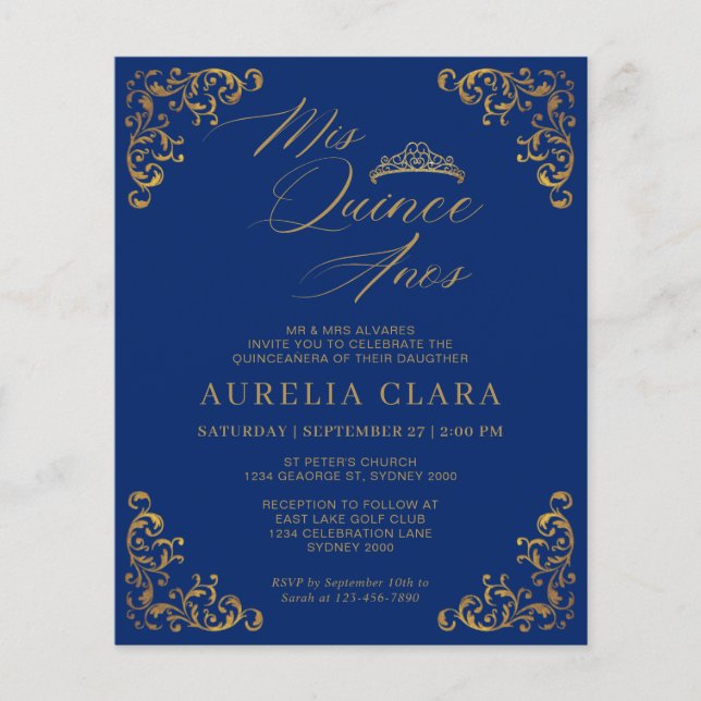 VINTAG Blue Gold Mis Quince Quinceañera (Vorderseite)