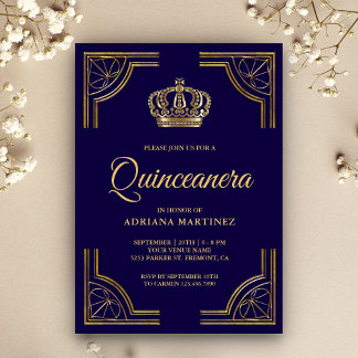 Vintag Blue Gold Verziert Crown Quinceanera Einladung