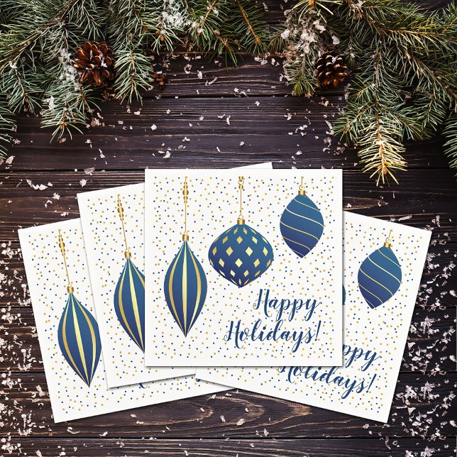 Vintag Blue Gold Weihnachtsschmuck Urlaub Serviette (Vintage Blue Gold Christmas Ornaments Happy Holiday Napkins)