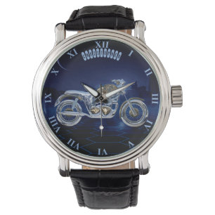 Vintag Blue Golden Sparkling Chrome Chopper Armbanduhr
