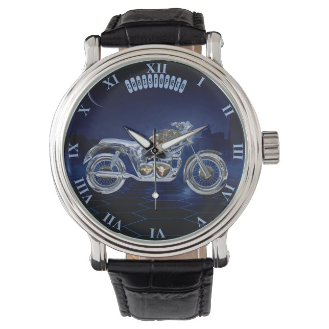 Vintag Blue Golden Sparkling Chrome Chopper Armbanduhr (Vorderseite)