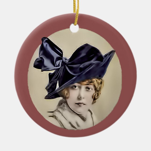 Vintag Blue Hat Keramik Ornament (Vorne)