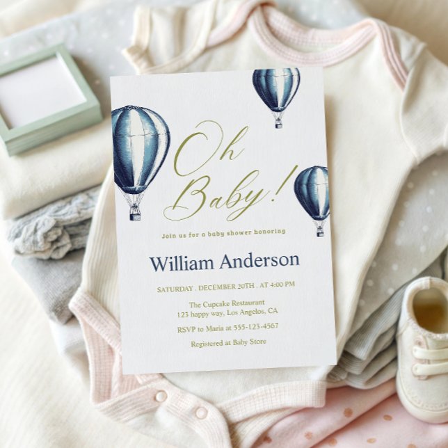 Vintag Blue Hot Air Ballon Babydusche Einladung (Von Creator hochgeladen)