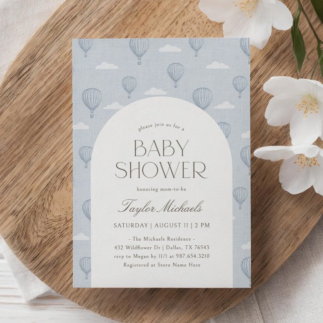 Vintag Blue Hot Air Ballon Babydusche Einladung (Von Creator hochgeladen)