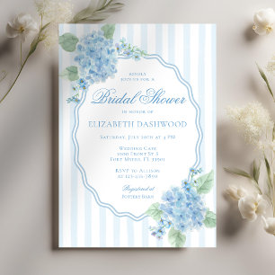Vintag Blue Hydrangea Blume Stripe Brautparty Einladung