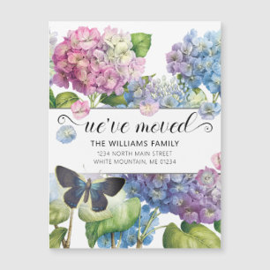 Vintag Blue Hydrangea Floral Butterfly Moving Magnetkarte