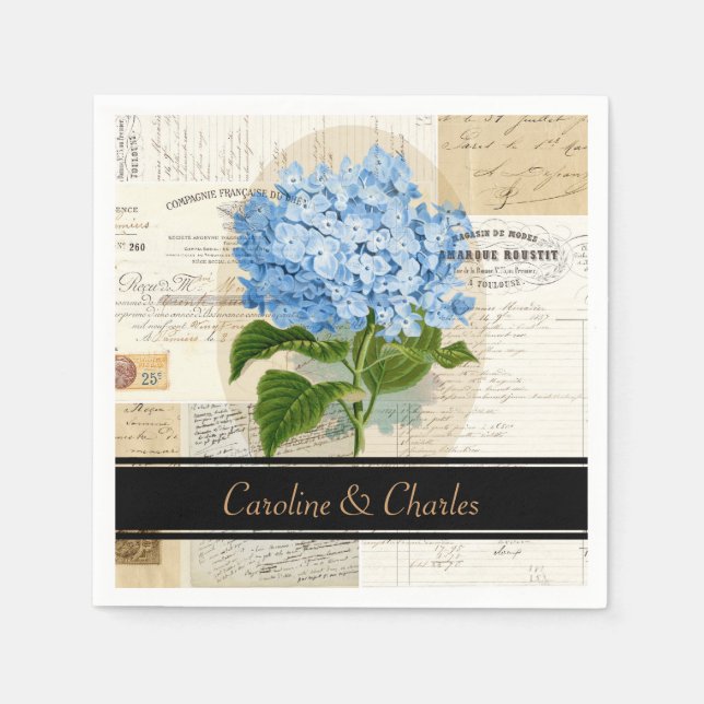 Vintag Blue Hydrangea French Wedding Napkins Serviette (Vorderseite)