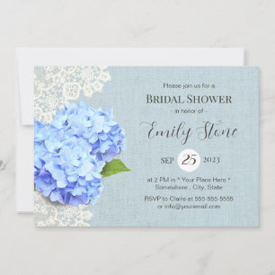 Vintag Blue Hydrangea & Lace Rustikales Brautparty Einladung