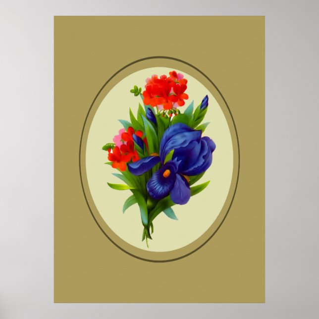 Vintag Blue Iris Blume Bouquet Poster Print (Vorne)